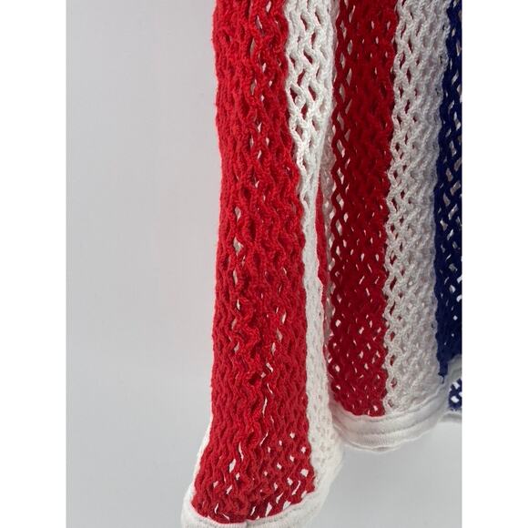 CHARMING COLORS Women's Blue-White-Red Scoop-Neck Open Crochet Knit Tank Top SZM - Picture 7 of 8